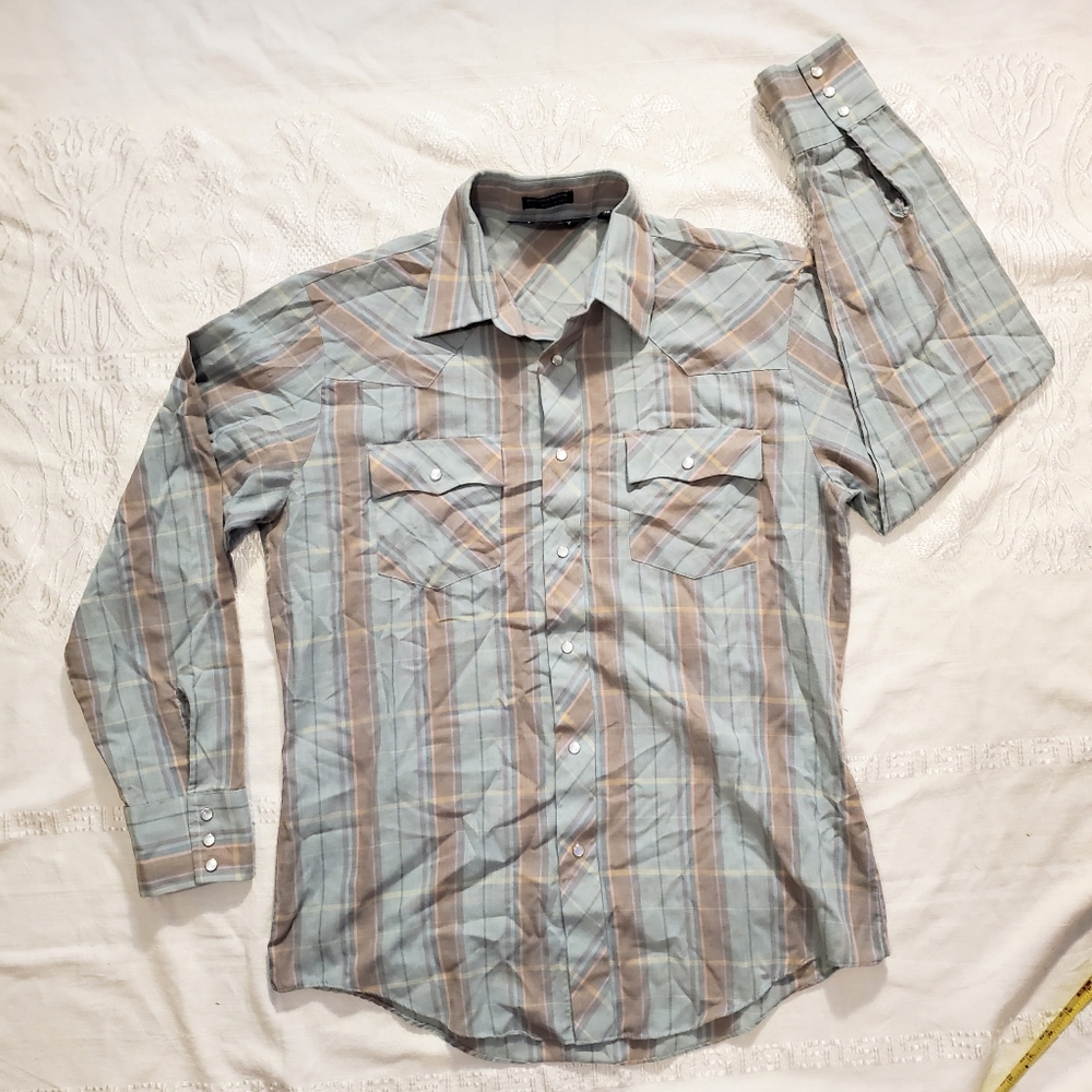 Vintage VIP Western Rockabilly Rancher Southwestern Plaid Pearl Snap Shirt M